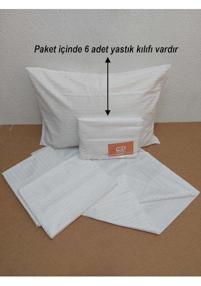 6'lı Otel Yastık Kılıfı Beyaz 50x70 | Yollu Pamuk Saten Kapaklı Otel Tekstili