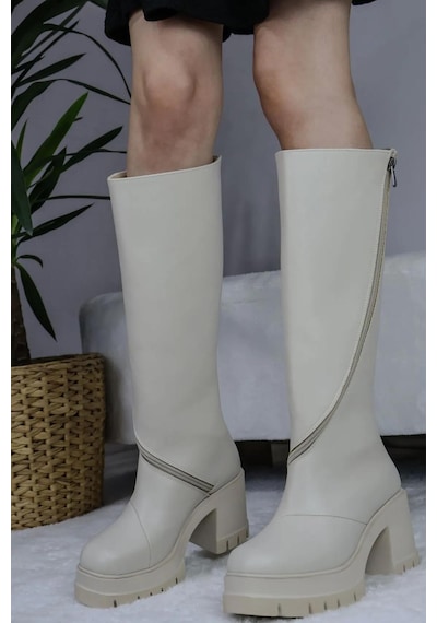 Preshley Kadın Carina Krem Cilt Döner Fermuarlı 8 Cm Platform Topuklu Diz Altı Çizme Krem Cilt Krem Preshley Kadın Carina Krem Cilt Döner Fermuarlı 8 Cm Platform Topuklu Diz Altı Çizme Krem Cilt Krem