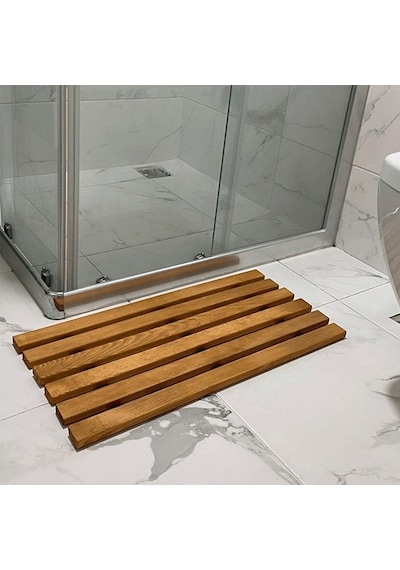 Reyo Ahşap İpli Banyo Paspası, Bahçe Balkon Paspası 40x50cm Kahverengi