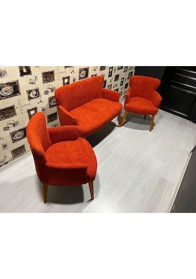 Venqm Bukle Çay Seti Koltuk Takımı Balkon Ofis Mutfak Turuncu