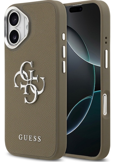 Apple Uyumlu iPhone 17 Kılıf Guess Lisanslı Grained 4g Metal Büyük Logolu Kapak Kahverengi Kahverengi