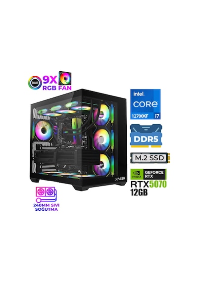 Xaser Master X7 i7-12700KF 32 GB 1 TB M.2 NVMe SSD 12 GB RTX5070 Free Dos Masaüstü Oyuncu Bilgisayarı