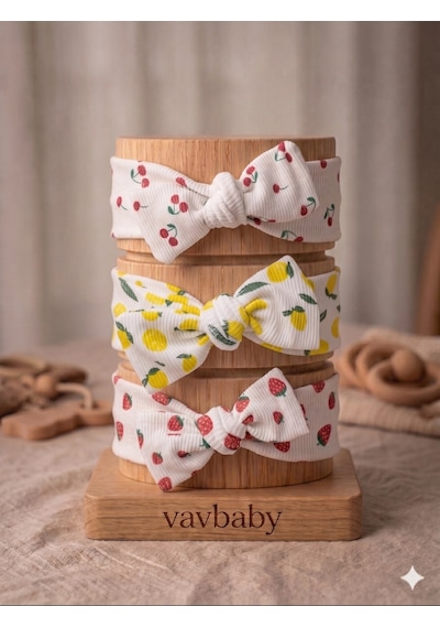 Kız Bebek 3 Lü Ribana Fiyonklu Bandana Seti - Beyaz