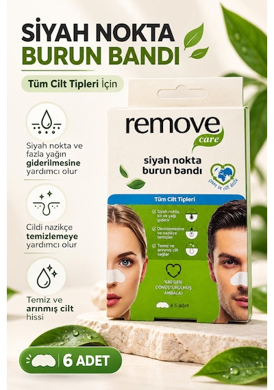 Remove Care Siyah Nokta Burun Bandı 6 Adet Gözenek Temizleyici, Siyah Nokta Ve Fazla Yağ Temizleme Bandı, Tüm Cilt Tipleri