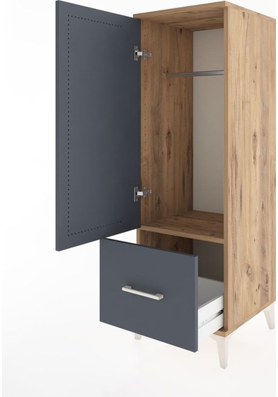 Hyperion Dolap Tek Raflı Tek Çekmeceli Tek Askılı 44x44x134 Çam-antrasit Atlas Çam