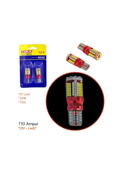 Carub 12V T10 Ampul 57 Led 20W Smd Canbus Fiber Beyaz Br0405562