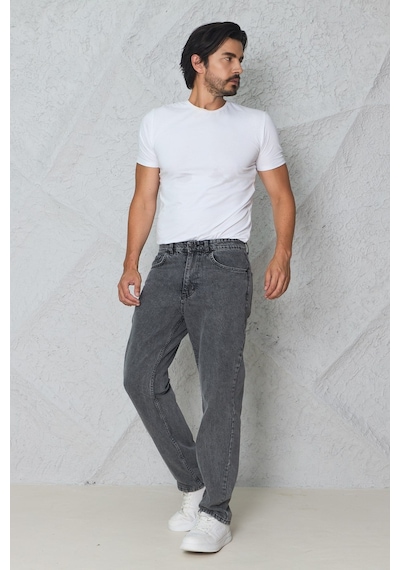 Blayn Jeans Erkek Antrasit Baggy Kot Pantolon - Geniş Kalıp Günlük Rahat Denim Jean Koyu Gri