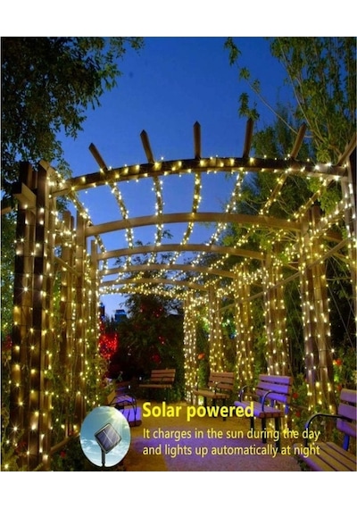 Pazly Güneş Enerjili 100 Led Açık Bahçe Işıkları - Sıcak Beyaz 10m