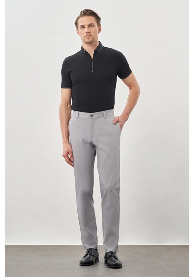 İmza Gri Düz Armürlü Pamuklu Yan Cep Comfort Fit Casual Pantolon 1003245169 Gri