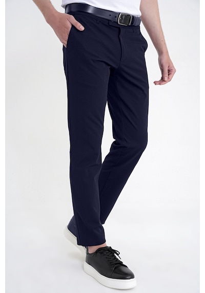 Comfort Fit Yan Cep Pamuklu Dokulu Lacivert Pantolon P 1219