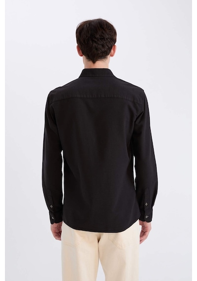 DeFacto Slim Fit Dar Kesim Pamuklu Basic Düz Uzun Kollu Gömlek A4644AX24AUBK27