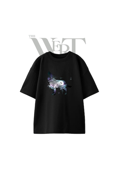 Thewert Wolf Night Sky Tasarım Baskılı Ünisex Siyah Oversize T-shirt
