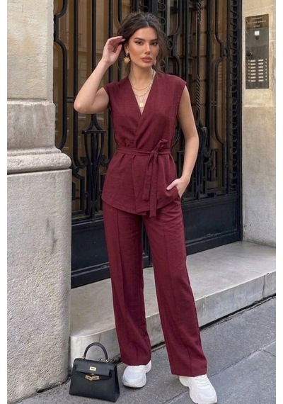Seeh Bordo Basic Yelek Pantolon Takım Sh241 Standart