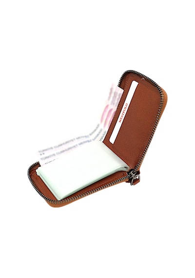 Westpolo Hakiki Deri Kağıt Para Ve Bol Şeffaf Kart Bölmeli, Fermuarlı Unisex Kartlık - 506 Taba