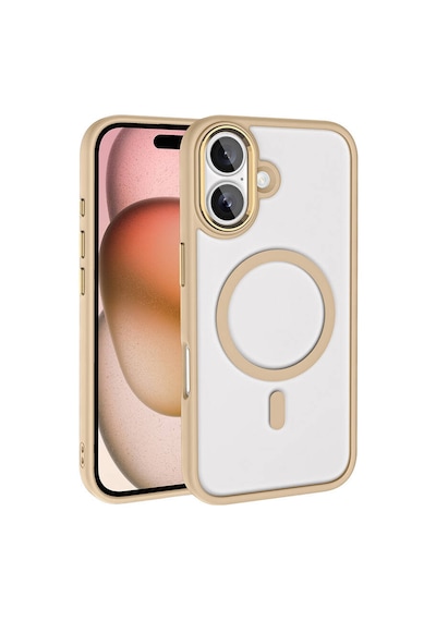 Zore Apple İphone 16 Plus Kılıf Wireless Şarj Özellikli Nvth Krom Magsafe Silikon Kapak-gold