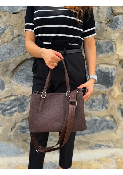 Just Polo Kadın Orijinal Just Polo Yumuşak Deri Ayarlanabilir Askılı Lüks El & Omuz Çantası Shoulder Bag Kahverengi