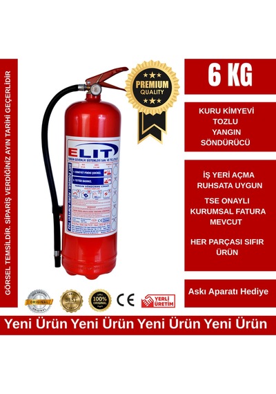 Ruhsat İçin Uygun 6 Kg Kuru Kimyevi Tozlu Yangın Söndürücü + 4 Yıl Tarihli