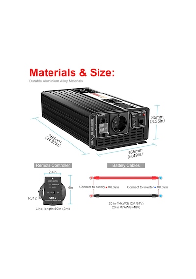 Tr 2000 W Saf Sinüs İnvertör, Lcd Ekran, Dc 48 V, Ac 230 V 50 Hz Güneş Enerjisi Dönüştürücü, Ev, Araba İçin