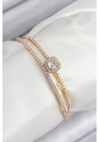Mey İthalat Pirinç Zirkon Taşlı Baget Model Gold Renk Kadın Bileklik Çok Renkli 51330237