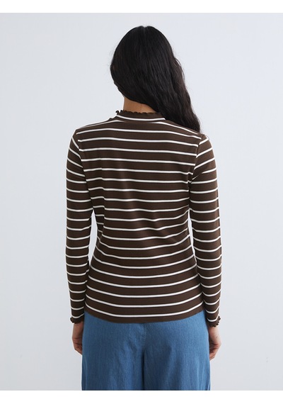 Lcw Modest Ekru Dik Yaka Çizgili Kadın Body