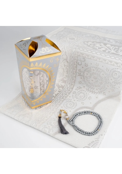 Ramazan Feneri Tesbih + Seccade  Seti Kraft Asetat Kutu, Gri Gri 65 X 100 Cm