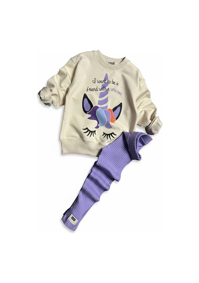 Koçak Kids Unicorn Desenli Kız Çocuk Lila Renk Taytlı Takım Yeşil