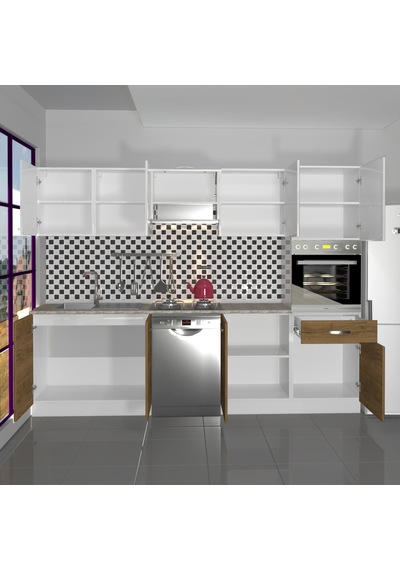 Decoraktiv Elite 280 Ankastre Boy Dolaplı Mdf Hazır Mutfak Dolabı - Tezgah Dahil - Pera - Beyaz Beyaz - Meşe Decoraktiv Elite 280 Ankastre Boy Dolaplı Mdf Hazır Mutfak Dolabı - Tezgah Dahil - Pera - Beyaz Beyaz - Meşe