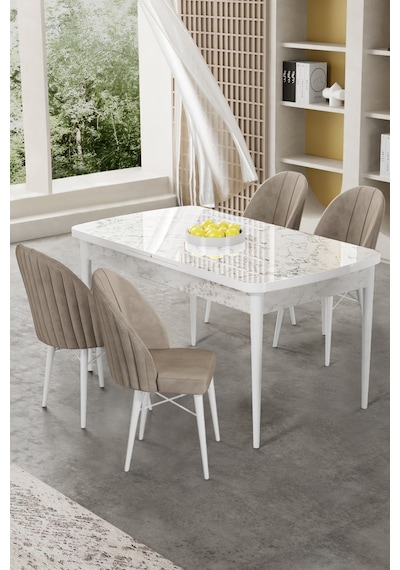 Canisa Gale Serisi 80x132 Açılabilir Lak Panel Beyaz Mermer Desen Mutfak Masa Takımı 4 Cappucino Sandalye Masa Beyaz Mermer Desen Sandalyeler Cappucino Canisa Gale Serisi 80x132 Açılabilir Lak Panel Beyaz Mermer Desen Mutfak Masa Takımı 4 Cappucino Sandalye Masa Beyaz Mermer Desen Sandalyeler Cappucino