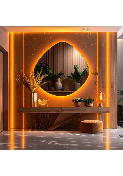 Zynor Amber Led'li Lazer Kumlamalı Lavabo & Banyo Aynası Dokunmatik Sensörlü 90 X 90 Turuncu