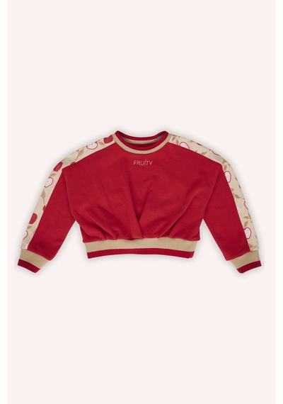 Panço Kız Çocuk Kolları Parça Detaylı Kırmızı Sweatshirt Çok Renkli