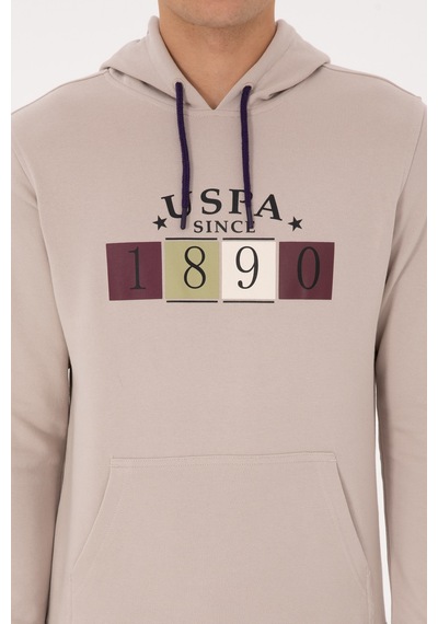 U.S. Polo Assn. Erkek Regular Fit Kapüşonlu Taş Sweatshirt 50316364-VR049