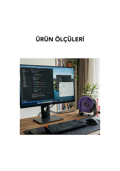Vantilatör Masaüstü & Duvar Tipi 3 Kademe Işıklı Portatif Fan Şarjlı Type-c Sessiz Çalışma Ev&ofis