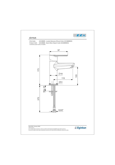 Eca Lıa Plus Lavabo Batarya 102188886 Krom