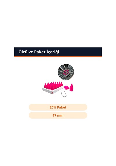 Trobus Bijon Kapağı Sökme Aparatlı 20'li Set Sivri Uçlu 17 Mm Pembe