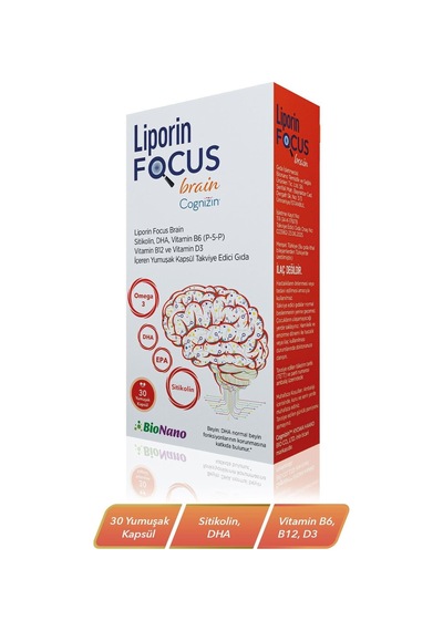 Liporin Focus Brain Sitikolin-omega 3-dha-epa-b12-d3-b6 İçeren Takviye Edici Gıda 30 Kapsül