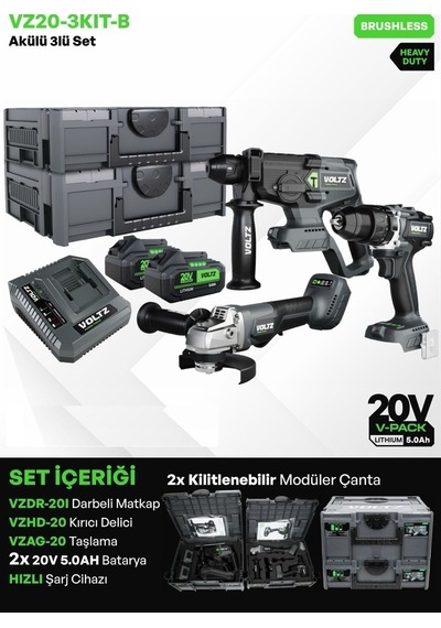 Voltz Vz20-3kıt-b Akülü Üçlü Set