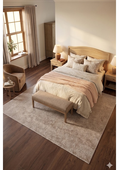 Villadia Home Textile Kaymaz Taban Modern Desen Yıkanabilir Leke Tutmaz Kolay Temizlenir Dört Mevsim Yolluk Koridor Salon Yatak Mutfak Odası Bej