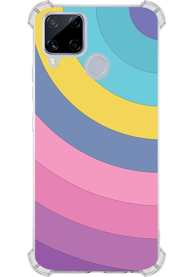 Realme C15 Uyumlu Kamera Korumalı Renk Cümbüşü B Tasarımlı Şeffaf Silikon Kılıf