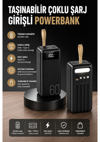 Powerbank 60.000 Mah 4 Portlu Uzun Şarj Süreli Dijital Göstergeli 3855796