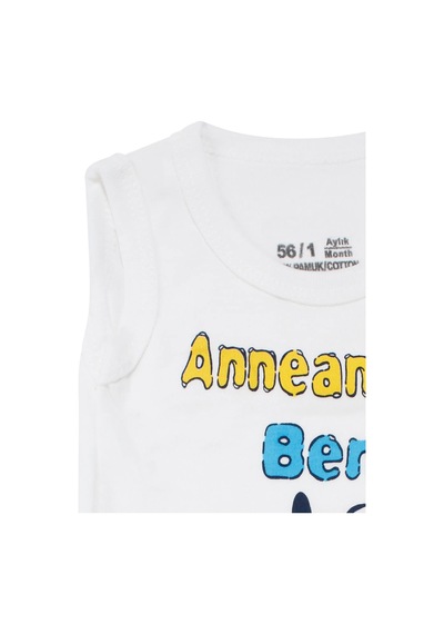 Bebegen Unisex Beyaz Anneannem Beni Çok Seviyor Yazılı Askılı Zıbın Çok Renkli