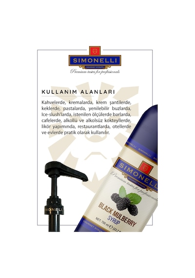 Simonelli Kahve Şurubu ve Kokteyl Şurubu Karadut Aromalı 700 ML + Pompa
