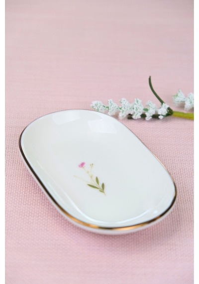Tabak Evi Porselen Natura Çuha Altın Yaldızlı Oval Kayık Tabak 13,50x8,50x2,50cm Tekli Çok Renkli
