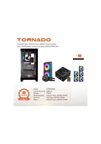 Gameagle Tornado Bilgisayar Kasası + 750w + 80 Power + 240 Mm Sıvı Soğutma Siyah