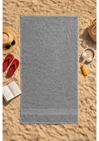 Gri Plaj Havlusu %100 Pamuk Sertifikalı Deniz & Havuz Havlu 70x140cm
