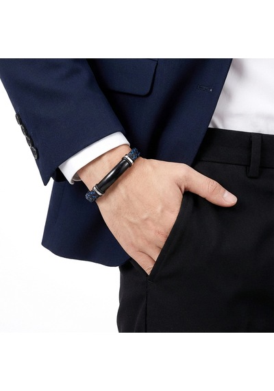 Moncuk Design İsim Yazılabilir Mavi Siyah Deri Ve Siyah Titanyum Kilit Bileklik 33513b15d5 Mat Siyah