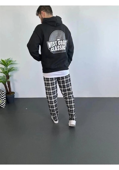Modi Green Baskılı Erkek Salaş Stil Oversize Üç İplik Siyah Sırt Ve Ön , K