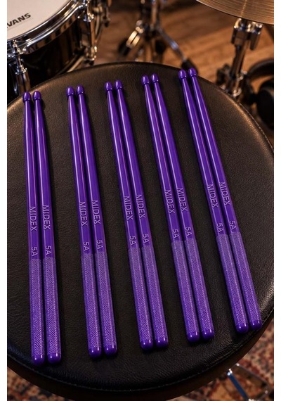 Midex Gfk-901prp-5x Pro 5a Profesyonel Kırılmaz Baget Fiber Karbon Drumsticks Mor Bateri Bageti 5 Çift