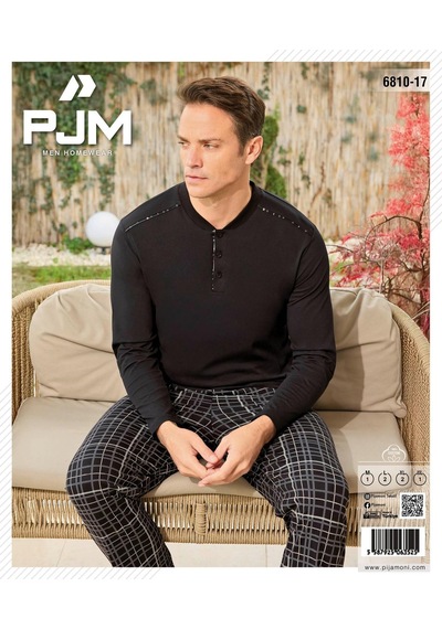 Pijamoni Erkek Düğme Yaka Uzun Kol Mevsimlik Pijama Takımı 6810/17 - 1 Adet Siyah