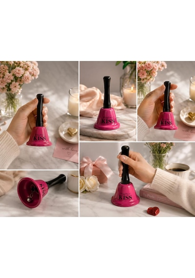 El Çanı Dekoratif Masa Zili Ring For A Kiss Tasarımlı Romantik Hediye 13 Cm Çan Zil