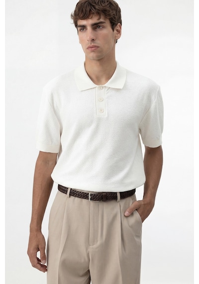 Antioch Dokulu Polo Yaka Triko Erkek T-shirt Ekru
